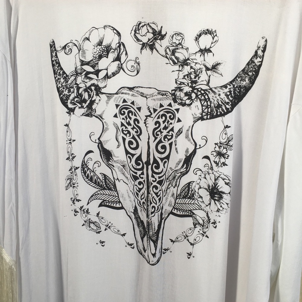 ๐ธ๐ต๐ผDesert Darling Boho Bull Skull Fringe Kimono - Picture 4 of 8